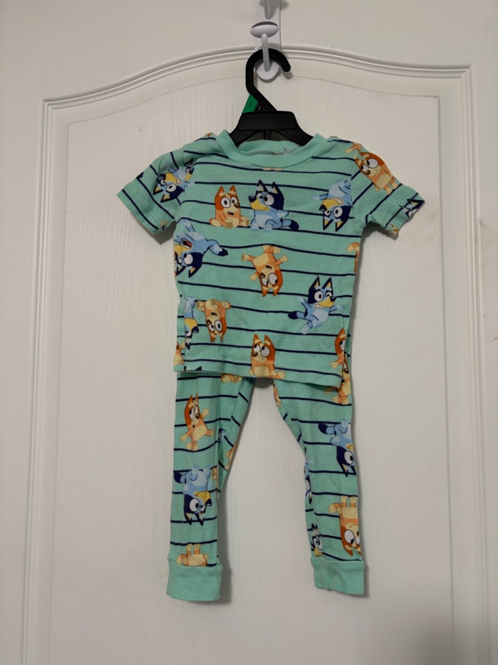 Kids Bluey  Striped Cartoon Pajama Set- Short Sleeve Top & Pants